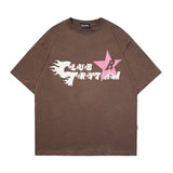 Men T Shirt Vintage Letter Print Street Style Casual Couple Short Sleeve T-shirt