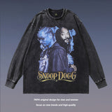 Men Long Sleeve Shirt Washed Distressed Long Sleeve T-shirt Men and Women Vintage Loose