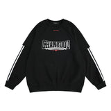 Men Hoodie Letter Printed Striped Long-Sleeved Sweater Spring and Autumn round Neck Raglan Sleeves Sports Top