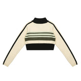 Women Sweater Short Knitted Cardigan Color Matching Long Sleeve Sweater Coat