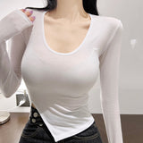 Women Long Sleeve Shirt round Neck Tight Long Sleeve Bottoming Shirt Top Spring and Autumn