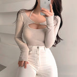 Women Long Sleeve Shirt Camisole Long Sleeve Two-Piece Suit
