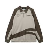 Men Hoodie Lapel Sweater Men's Color Matching Half-Open Collar Letter Printed Sweatshirt