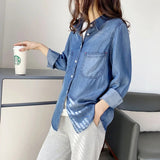Women T-shirt Denim Shirt Female Loose Casual Long Sleeves