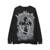 Men Long Sleeve Shirt Dark Graffiti Design Bottoming T-shirt Distressed Loose Long Sleeve Men and Women