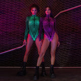 Women Jumpsuit Long Sleeve Fluorescent Jumpsuit Striped Top