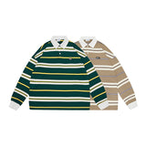 Unisex Hoodie Striped Loose Long-Sleeved Polo Shirt Men's T-shirt Sweater