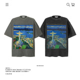 American vintage street T-shirt pure cotton retro men's and women's summer loose top