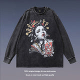 Men Long Sleeve Shirt Printed Vintage Distressed Long Sleeve T-shirt for Men and Women