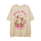 Men T Shirt Rabbit Print Sweet Cool Couple T-shirt Retro College Style Short Sleeve T-shirt