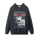 Men Hoodie Washed Vintage Printed Hoodie Men
