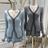 Women Long Sleeve Shirt Top Button Long Sleeve Cardigan Jacket Skirt