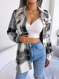 Plaid Trench Coat Casual Contrast Color Plaid Long-Sleeved Woolen Coat