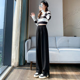 Palazzo Pants Wide-Leg Pants Spring and Autumn Women's High Waist Drooping Gray Casual