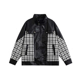 Unisex Jacket Autumn Fashion Plaid Colorblock Leather Coat