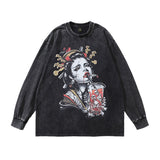 Men Long Sleeve Shirt Printed Vintage Distressed Long Sleeve T-shirt for Men and Women