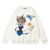 Men Hoodie Cartoon Anime Print round Neck Sweater Casual Loose Pullover Sweater