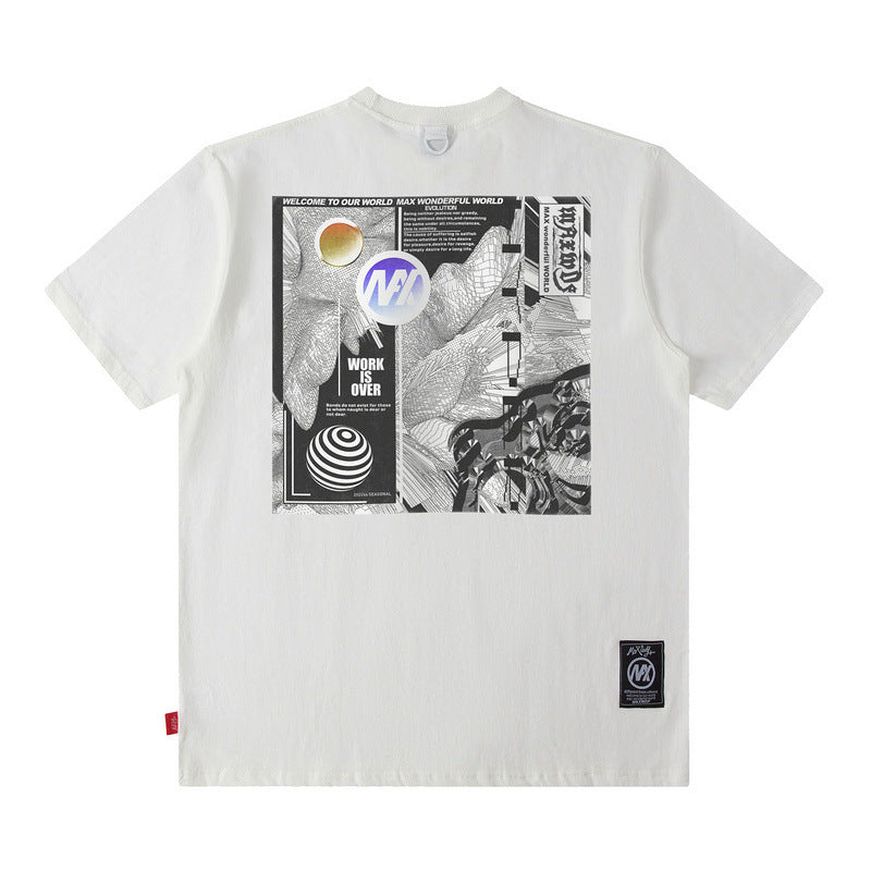 Men T Shirt T-shirt Men and Women Vintage Print Short Sleeves Loose Couple