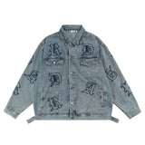 Men Denim Jacket Embroidery Denim Clothes Jacket Male Loose Lapels Patchwork Denim Jacket