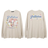 Men Long Sleeve Shirt Dopamine Cartoon Printed Lovers Wild Long Sleeve T-shirt for Men and Women