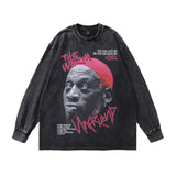 Men Long Sleeve Shirt Angel Print Washed Long Sleeve Bottoming T-shirt for Men and Women