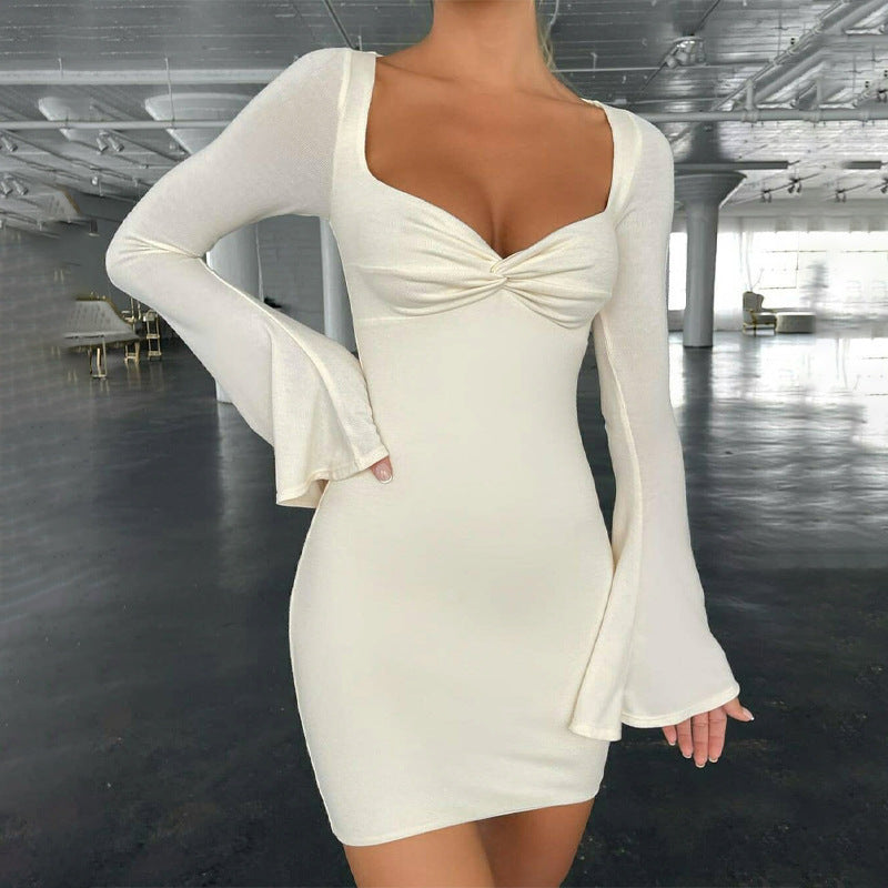 Women Dresses Pure Color Slimming Sexy Sheath Dress