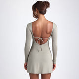 Woman Dresses Women's Winter Long Sleeve Backless Jumpsuit Skirt