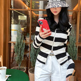Women Long Sleeve Shirt Stripes Cardigan Hooded Coat Top