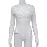 Women Jumpsuit V-neck Pleating Long Sleeve High Waist Jumpsuit Women