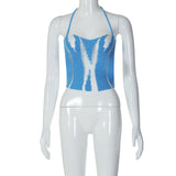 Women Halter Tops Women's Spring Backless Halter Lace-up Tube Top