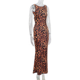 Women Desses Sleeveless Leopard Print Dress