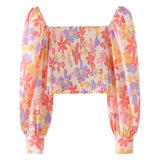 Women T-Shirt Printed Elastic Long Sleeve Top