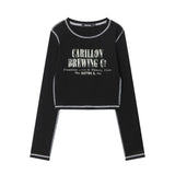 Women Long Sleeve T-Shirt Letter Printing Short-Sleeved T-shirt Girls Spring and Autumn