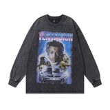 Men Long Sleeve Shirt Rap Character Print Washed and Worn Long Sleeve Bottoming T-shirt for Men and Women