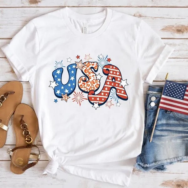 Women's Independence Day T Shirt round Neck Short Sleeve T-shirt Women's Top