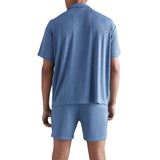 Men Co-Ords Summer Fashion Casual Dark Blue T-shirt Shirt Shorts