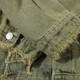 Men Denim Jacket Washed Distressed Denim Jacket Men's Spring and Autumn Casual Jacket Coat