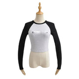 Women T-Shirt Fall Color Contrast Long Sleeve T-shirt Women Short Bottoming Shirt
