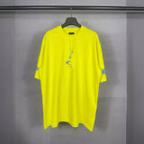 Men T-shirts Double Ring Flame Printing Washed Old Short Sleeve T-Shirts Loose