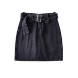 Women Skirt Short Belt Denim Skirt