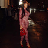 Women Jumpsuit Winter Fashion Printing Long Sleeve Jumpsuit