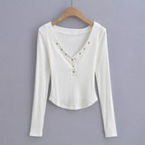 Women T-Shirt Top Hot Girl Slim-Fit Short Long Sleeve T-shirt Top