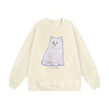 Men Hoodie Kitten Print Sweatshirt Autumn and Winter Loose Sweatshirt