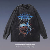 Men Long Sleeve Shirt Washed Long Sleeve Bottoming T-shirt Men and Women Hip Hop Top
