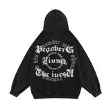 Men Fleece Lined Hoodie Letter Print Hooded Cardigan Sweater Male Loose Zipped Sports Coat