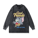 Men Long Sleeve Shirt Hip Hop Retro Star Portrait Printing Long Sleeve T-shirt Washed and Worn
