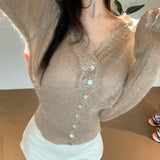 Women Long Sleeve Shirt Women's V-neck Sweater Top