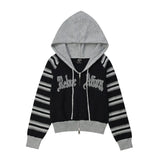 Women Sweater Hooded Knit Cardigan Girls' Autumn Casual Letter Sweater