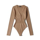 Women T-Shirt Spring V-neck Long-Sleeved Knitted Jumpsuit for Women