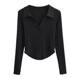 Women T-Shirt Long Sleeve Slim Fit Pullover High Waist Short Women's T-shirt